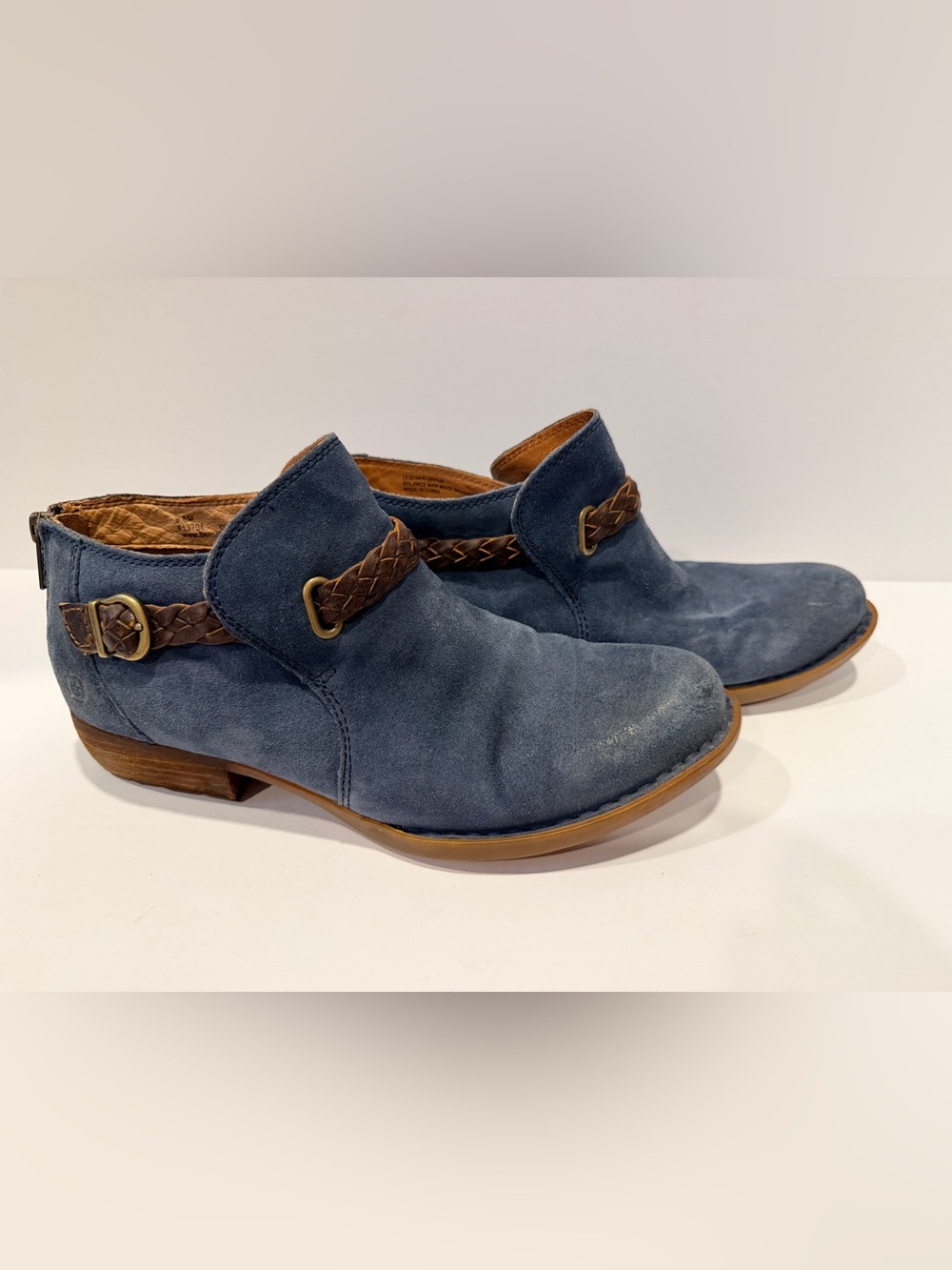Born Navy Suede Slip-On Mules with Brown Braided Strap